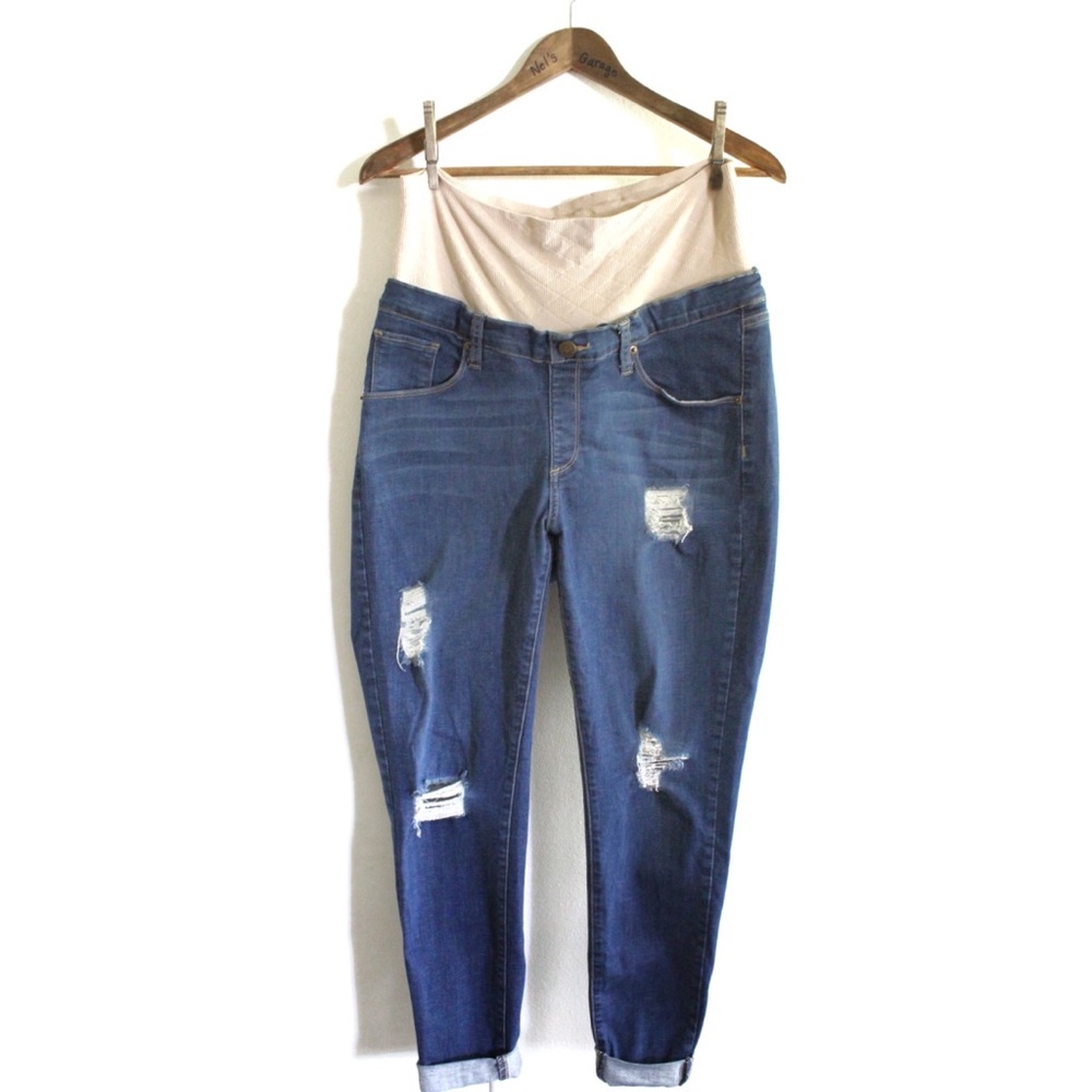 Tummy Trimmer Denim Distressed Pull On Adjustable Jeans 14 Preowned